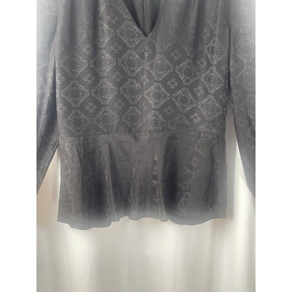 LEWIT Silk Blend Jacquard Peplum Blouse In Black Sz S New - Picture 5 of 8